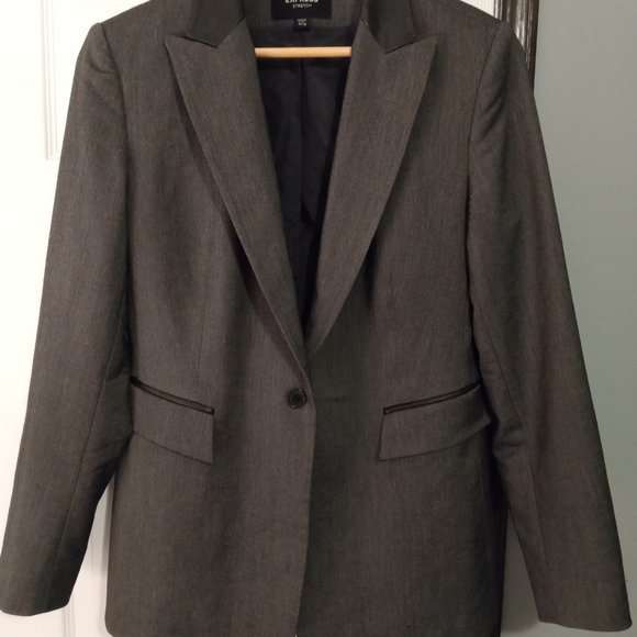 Express Leather Trimmed Gray and Black Stretch Blazer - Picture 6 of 12